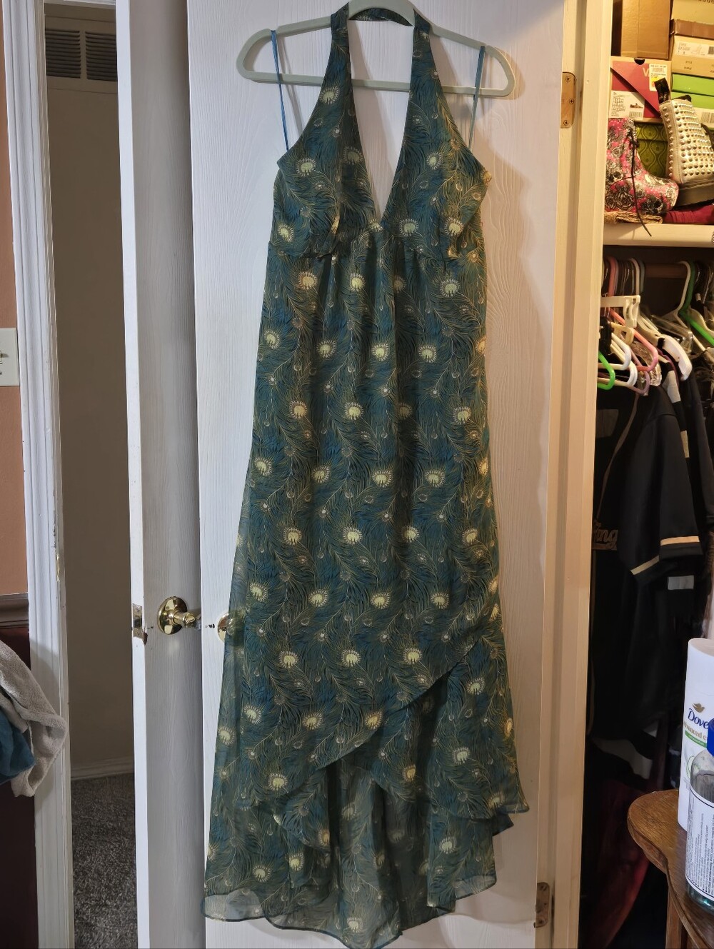 Liberty Of London For Target Teal Peacock Halter Hi-Low Dress
